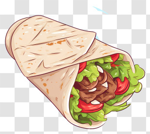 Burrito - Illustration Of A Shawarma Wrap With Vegetables Transparent PNG