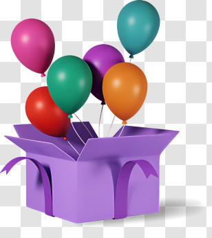 Christmas Present - Colorful Gift Box Filled With Floating Balloons Transparent PNG
