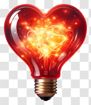 Light Bulb - Heart-Shaped Light Bulb Glowing Bright Transparent PNG