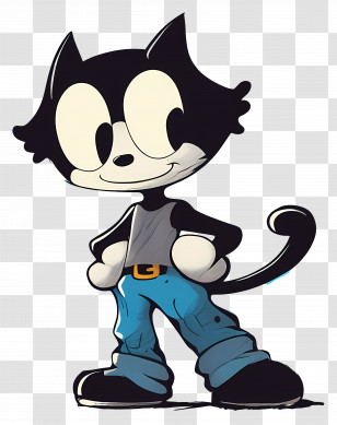 Felix The Cat - Playful Cartoon Cat In Blue Pants Transparent PNG