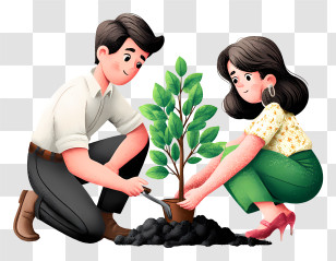 Couple Planting A Tree - Couple Planting Tree Together Transparent PNG