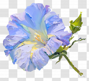 Oil Painting - Illustrative Blue Flower Painting With Petals Transparent PNG