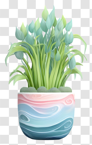Watercolor Painting - Colorful Plant In Artistic Pot Transparent PNG