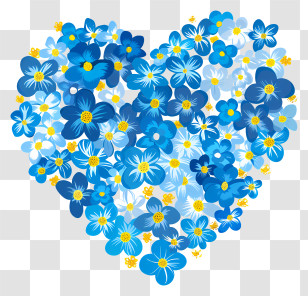 Blue Floral Heart - Blue Flowers With Yellow Centers In Heart Shape Transparent PNG