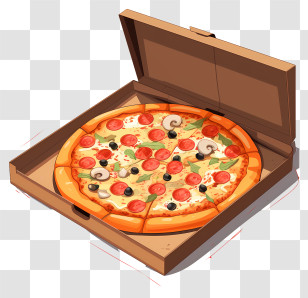 Flat Pizza In Open Box - Appetizing Pizza In Open Box Transparent PNG