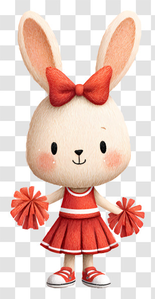 Cheerleader Bunny In Red Outfit - Cheerful Bunny Cheerleader Character Transparent PNG
