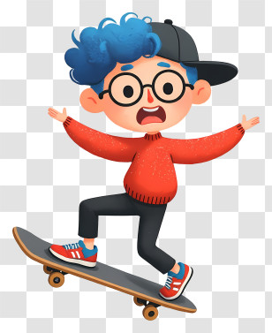 Cartoon Boy Balancing - Surprised Skateboarding Boy Transparent PNG