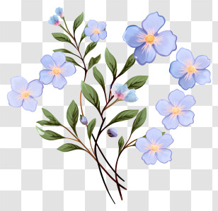 Blue Flowers - Beautiful Blue Flowers With Green Leaves Transparent PNG