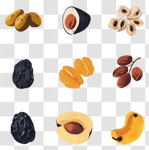Dry Fruits - Various Dried Fruits Illustration For Healthy Eating Transparent PNG