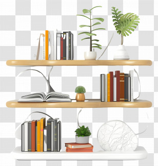 Shelf Furniture - Bookshelves With Books And Indoor Plants Transparent PNG