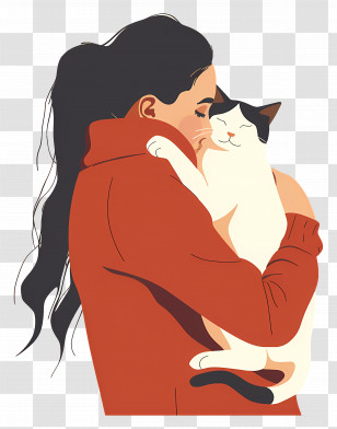National Hug Your Cat Day - Woman Hugging Her Cat Transparent PNG