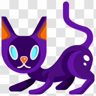 Halloween Cat - Purple Cartoon Cat With Bright Glowing Eyes Transparent PNG