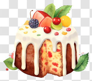 Cake - Fruit Cake With Icing And Berries Transparent PNG