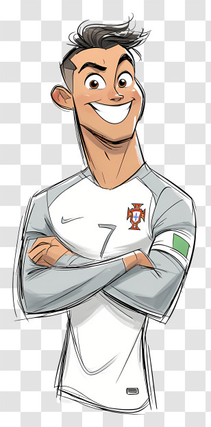 Funny Cristiano Ronaldo Sketch - Cheerful Soccer Player Cartoon Transparent PNG