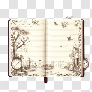 Dear Diary Day - Vintage Sketches In Open Notebook Transparent PNG