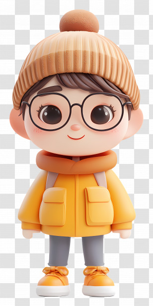 Thinking Cartoon Character - Cute Cartoon Character With Glasses And Beanie Transparent PNG
