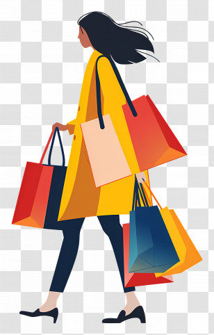 Woman With Shopping Bags - Stylish Woman Carrying Shopping Bags Transparent PNG
