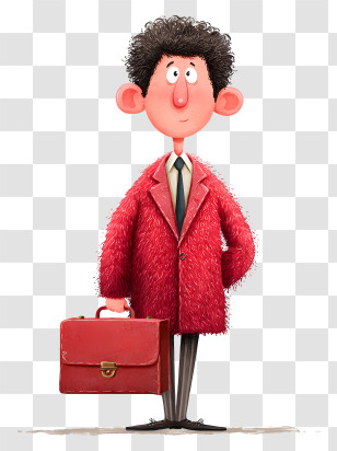 Businessman Holding Briefcase - Cartoon Man In Red Coat With Briefcase Transparent PNG
