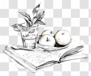 Journaling Moment - Sketch Still Life With Book And Fruit Transparent PNG