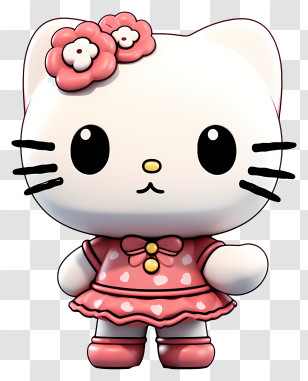 Cute Hello Kitty - Cartoon Cat In Pink Dress Transparent PNG
