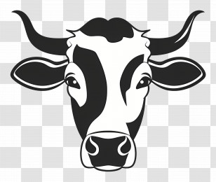 Simple Design - Black And White Cow Head Illustration Transparent PNG
