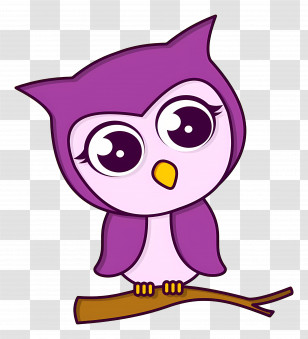 Cute Owl - Purple Owl On Branch Transparent PNG