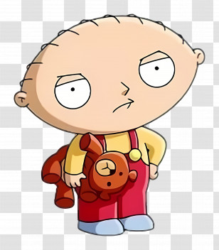 Stewie Griffin - Serious Cartoon Baby With Teddy Bear Transparent PNG