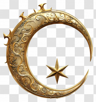Golden Crescent - Intricate Gold Crescent Moon And Star Design Transparent PNG