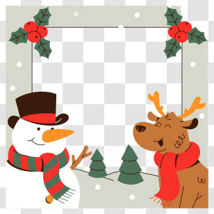 Snowman - Snowman And Reindeer Christmas Scene Transparent PNG