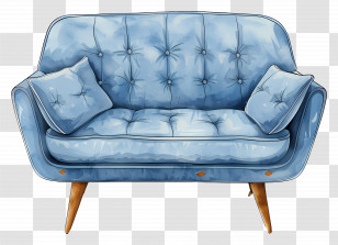 Sofa - Comfortable Blue Sofa With Cushions Transparent PNG