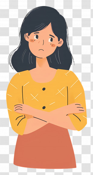 Cartoon Woman - Upset Girl Illustration With Yellow Top Transparent PNG