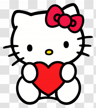 Hello Kitty - Cartoon Cat Holding A Heart Transparent PNG