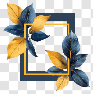 Golden Frame - Elegant Floral Frame With Blue And Yellow Leaves Transparent PNG