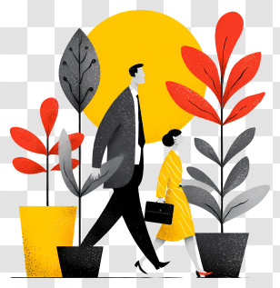 Business Growth - Business People Walking With Plants Transparent PNG