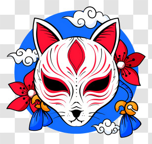 Cat - Artistic Japanese Fox Mask With Floral Pattern Transparent PNG