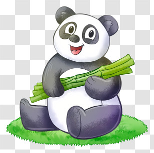 Panda Bear - Cartoon Panda With Bamboo Transparent PNG