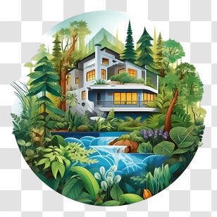 Eco House - Modern Tropical Dream House With Waterfall Transparent PNG