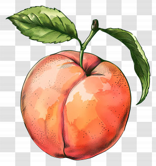Peach - Realistic Peach With Green Leaves Transparent PNG