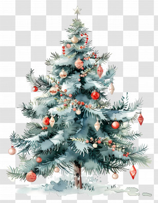 Watercolor Christmas Tree - Decorated Christmas Tree With Ornaments Transparent PNG