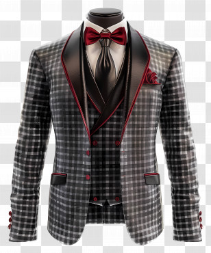 Formal Wear - Stylish Plaid Suit With Bow Tie Transparent PNG