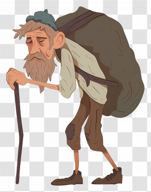 Homeless People - Cartoon Old Man Carrying A Heavy Bag Transparent PNG