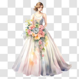 Wedding Dress - Bride Wearing A Floral Wedding Dress Transparent PNG