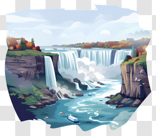 Niagara Falls - Illustration Of Waterfall And Lush Cliffs Transparent PNG