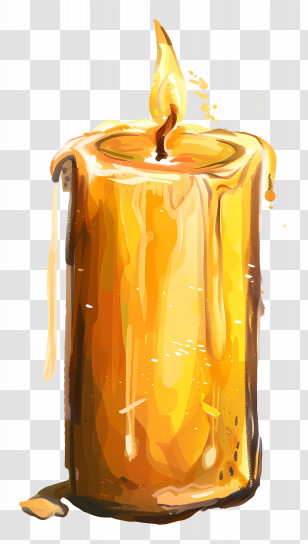 Candle - Golden Wax Candle With Burning Flame Transparent PNG