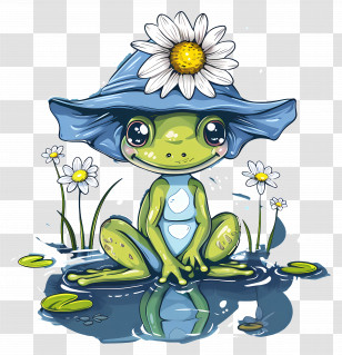 Cute Frog - Charming Frog With Flower Hat Transparent PNG