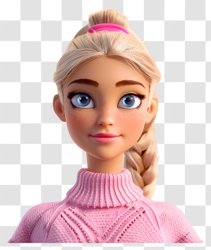Barbie - Blonde Cartoon Character In Pink Sweater Transparent PNG