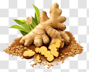 Ginger Root - Fresh Ginger Root With Leaves Transparent PNG