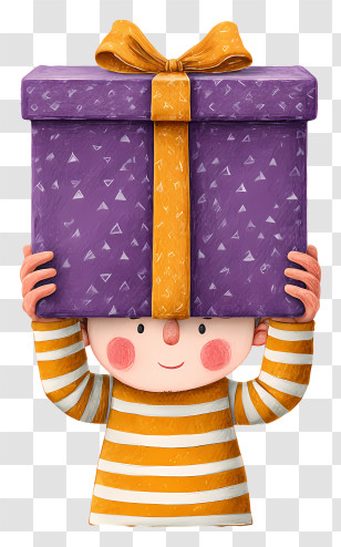 Boy Holding Gift Box - Happy Child Carrying Big Purple Gift Transparent PNG