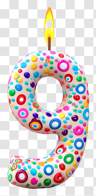 Number 9 Birthday Candle - Colorful Number 9 Birthday Candle Transparent PNG
