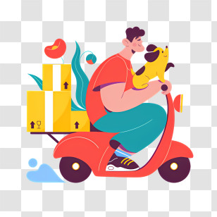 Icon - Man Delivering Packages On Red Scooter Transparent PNG